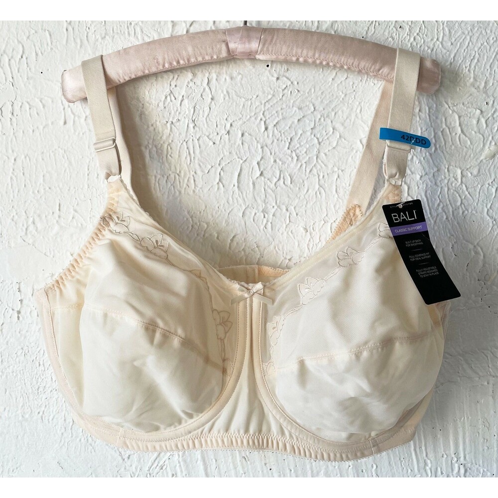 Bali Flower Underwire Unlined Full Coverage Bra 0180 Size 42DDD Light Beige